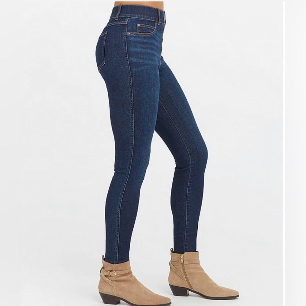 SPANX Ankle Length Skinny Jeans Dark Wash Denim Pull On Women’s Size L - Picture 2 of 11